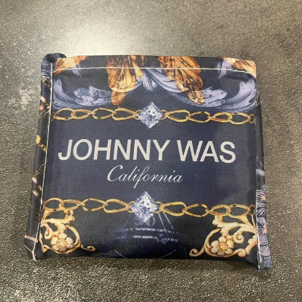 NEW Johnny Was packable reusable Blue Lightweight nylon tote bag unisex